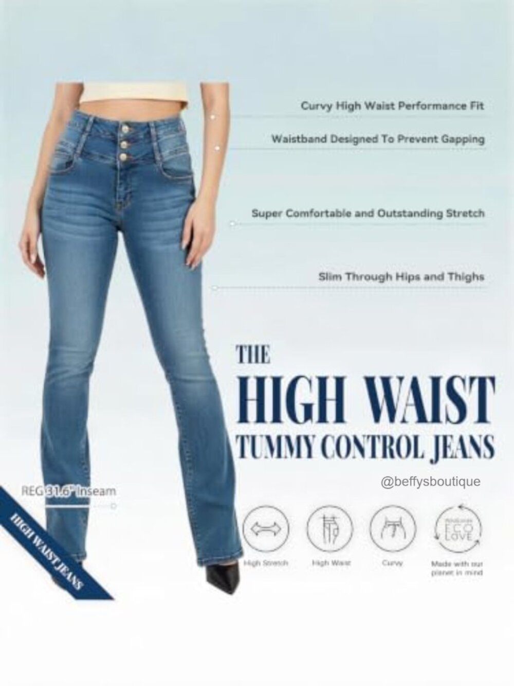 Butt Lifting High Waist Tummy Control Stretch Bootcut Jeans